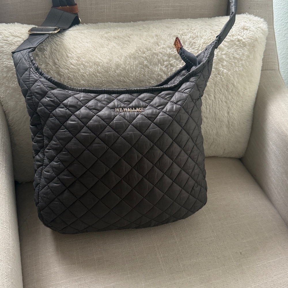 MZ WALLACE Parker Quilted Nylon Crossbody Bag Messenger Bag Purse Gray Medium Sz - Picture 3 of 16